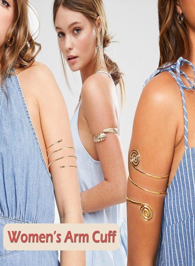 MEDOJO 10 Pcs Arm Cuff Bracelets for Women Upper Arm Bands Armband Armlet Cuff Bangle Bracelet Open Adjustable Golden Arm Bracelet Set - Image 2
